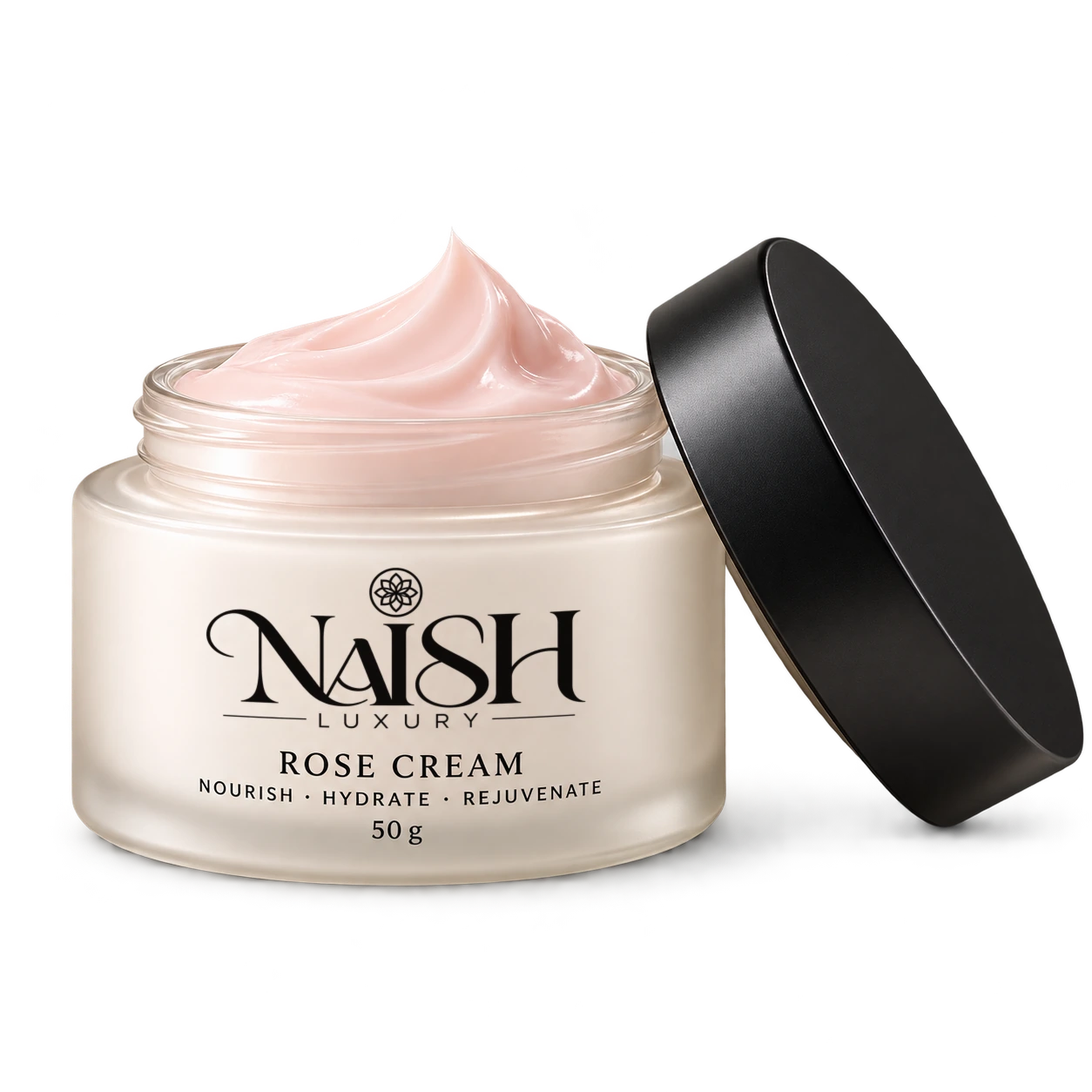 Naish Luxury Rose Cream with blush-pink cream and its black lid